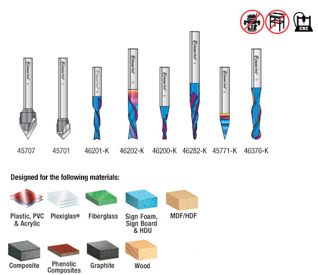 Amana AMS-174 8-Pc General Purpose CNC Router Bit Collection III