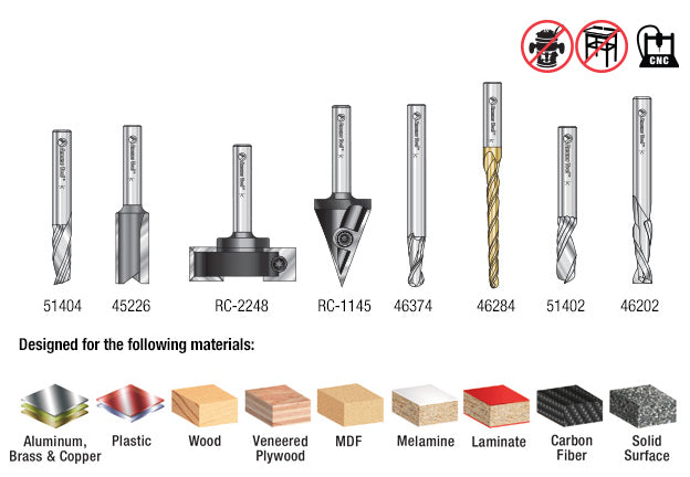 Amana tools AMS-131 8-Pc Starter CNC Router Bit Collection II, 1/4 Inch  Shank